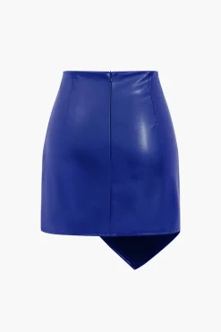 Asymmetrical Faux Leather Ruched Skirt