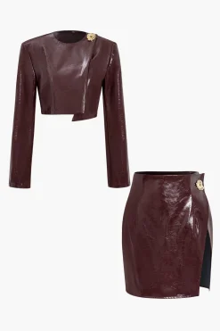 Asymmetrical Faux Leather Skirt Set