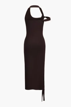 Asymmetrical Halter Cut Out Midi Dress
