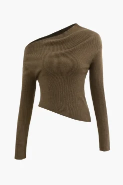 Asymmetrical Long Sleeve Rib Knit Top