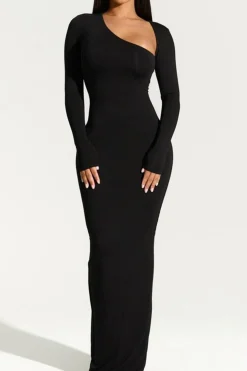 Asymmetrical Neck Slit Maxi Dress