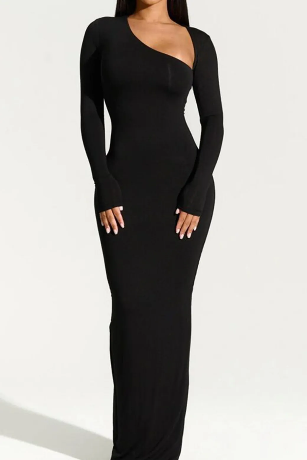 Asymmetrical Neck Slit Maxi Dress