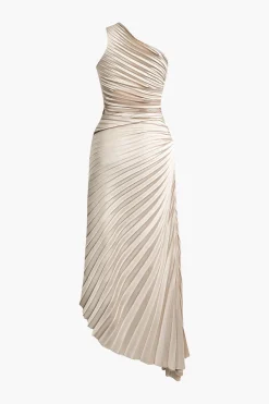 Asymmetrical One Shoulder Pleated Midi Dress
