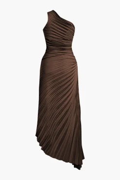 Asymmetrical One Shoulder Pleated Midi Dress