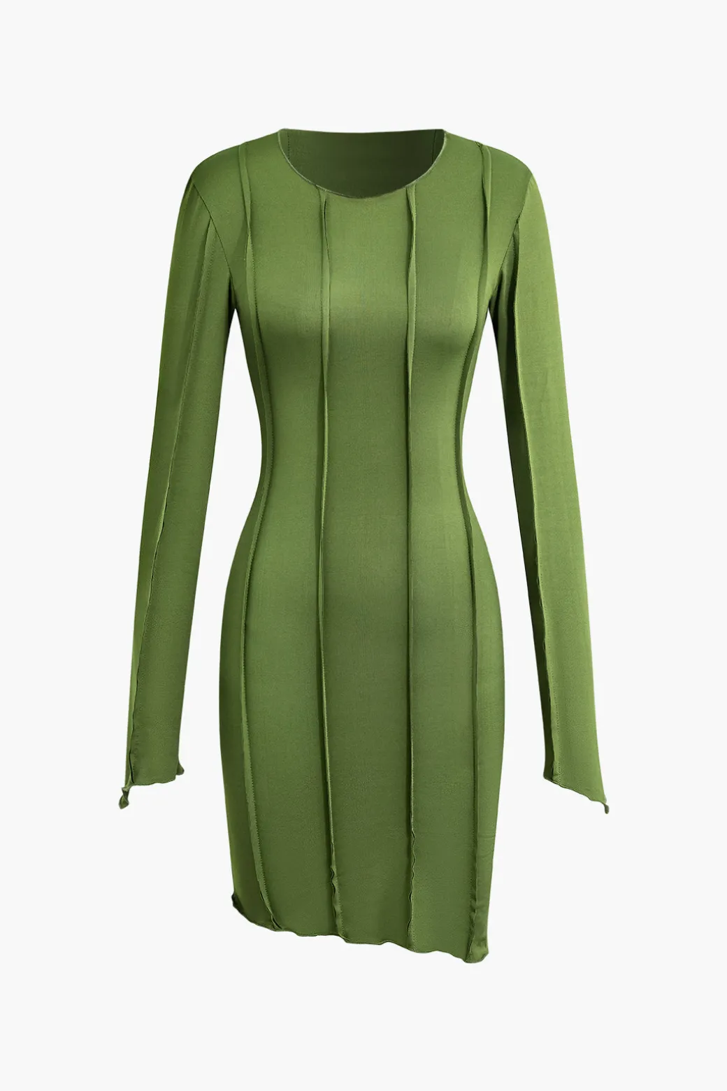 Asymmetrical Round Neck Seam Detail Long Sleeve Mini Dress
