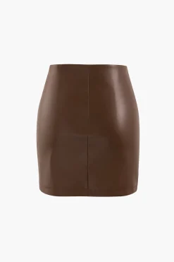 Asymmetrical Ruched Faux Leather Mini Skirt