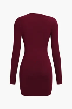 Asymmetrical Ruched Long Sleeve Mini Dress