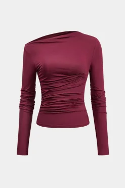 Asymmetrical Ruched Long-Sleeve Top