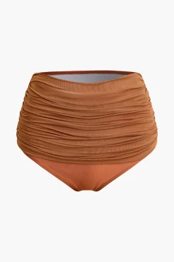 Asymmetrical Ruched Sleeveless Mesh Swimsuit