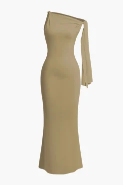 Asymmetrical Twist Knot Mermaid Maxi Dress