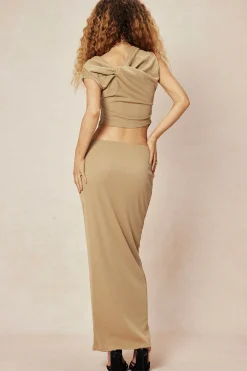 Asymmetrical Twist Top And High Waist Maxi Skirt Set