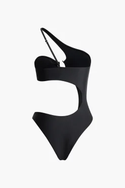 Asymmetrical U-ring Cut Out Ruched One-Piece Swimsuit