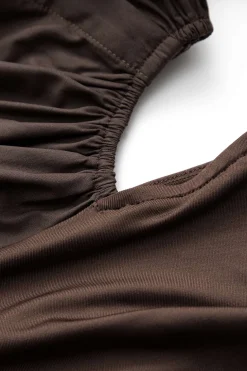Asymmetry Patchwork Ruched Cut Out Long Sleeve Bodysuit
