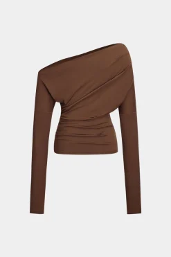 Asymmetry Shoulder Ruched Long-Sleeve Top