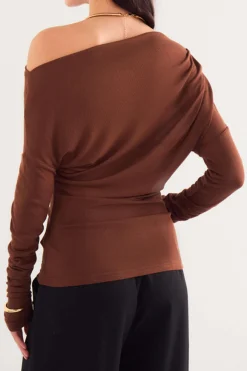 Asymmetry Shoulder Ruched Long-Sleeve Top