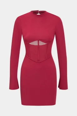 Backless Corset Long Sleeve Midi Dress