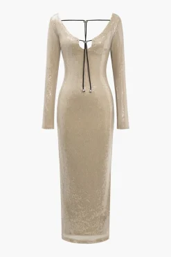 Backless Drawstring Sequin Midi Dress