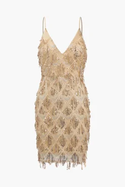 Backless Fringe Sequin Mini Dress