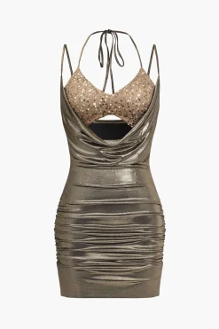 Backless Tie-Up Sequin Mini Dress