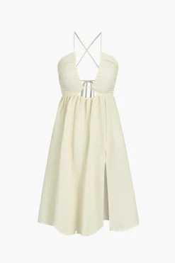 Backless V-neck Slit Midi Dress