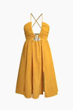 Backless V-neck Slit Midi Dress