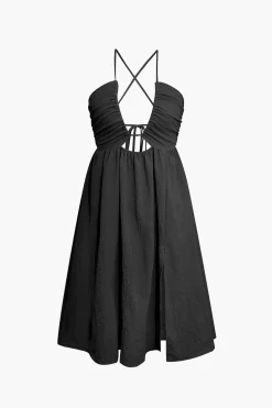 Backless V-neck Slit Midi Dress