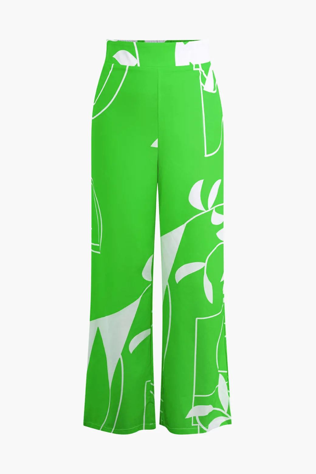 Bamboo Leaf Print Knot Cami Top And Pants Set