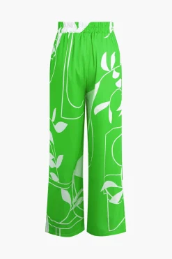 Bamboo Leaf Print Knot Cami Top And Pants Set