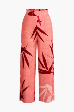 Bamboo Leaf Print Knot Cami Top And Pants Set