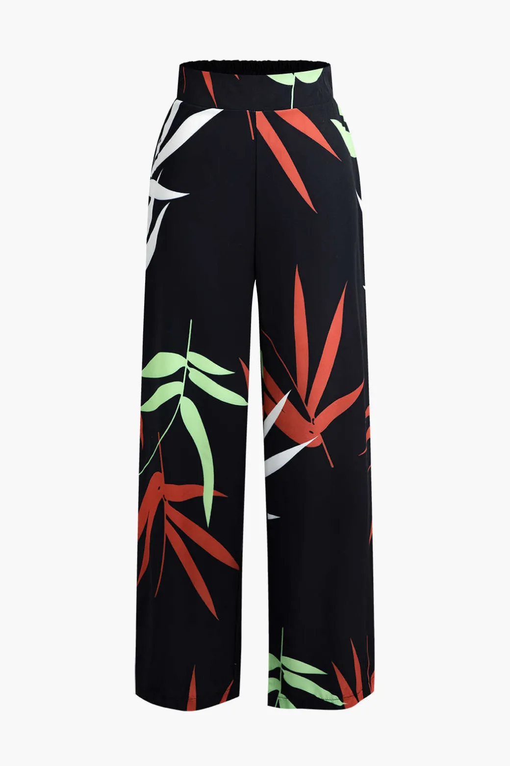 Bamboo Leaf Print Knot Cami Top And Pants Set