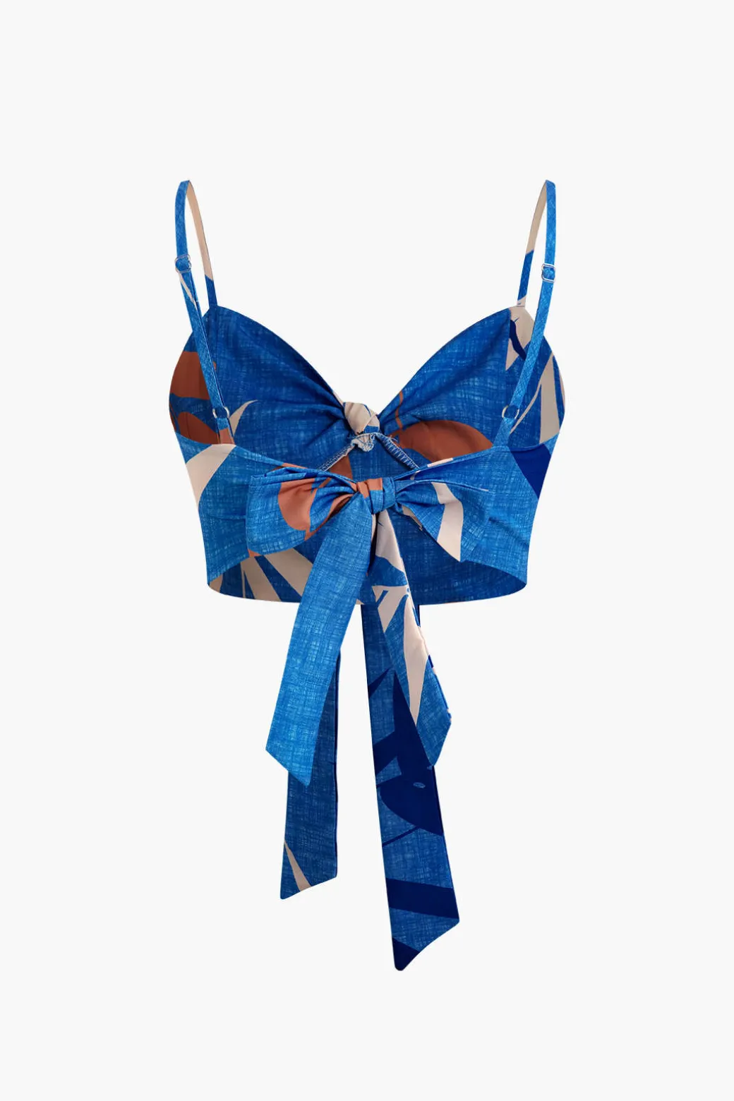 Bamboo Leaf Print Knot Cami Top And Pants Set