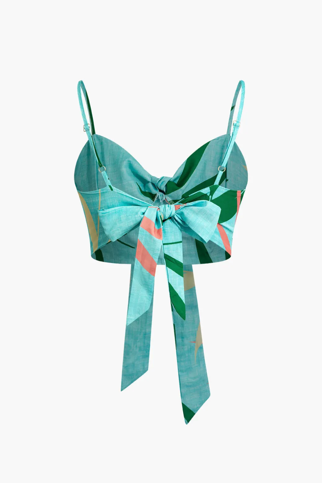 Bamboo Leaf Print Knot Cami Top And Pants Set