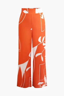 Bamboo Leaf Print Knot Cami Top And Pants Set