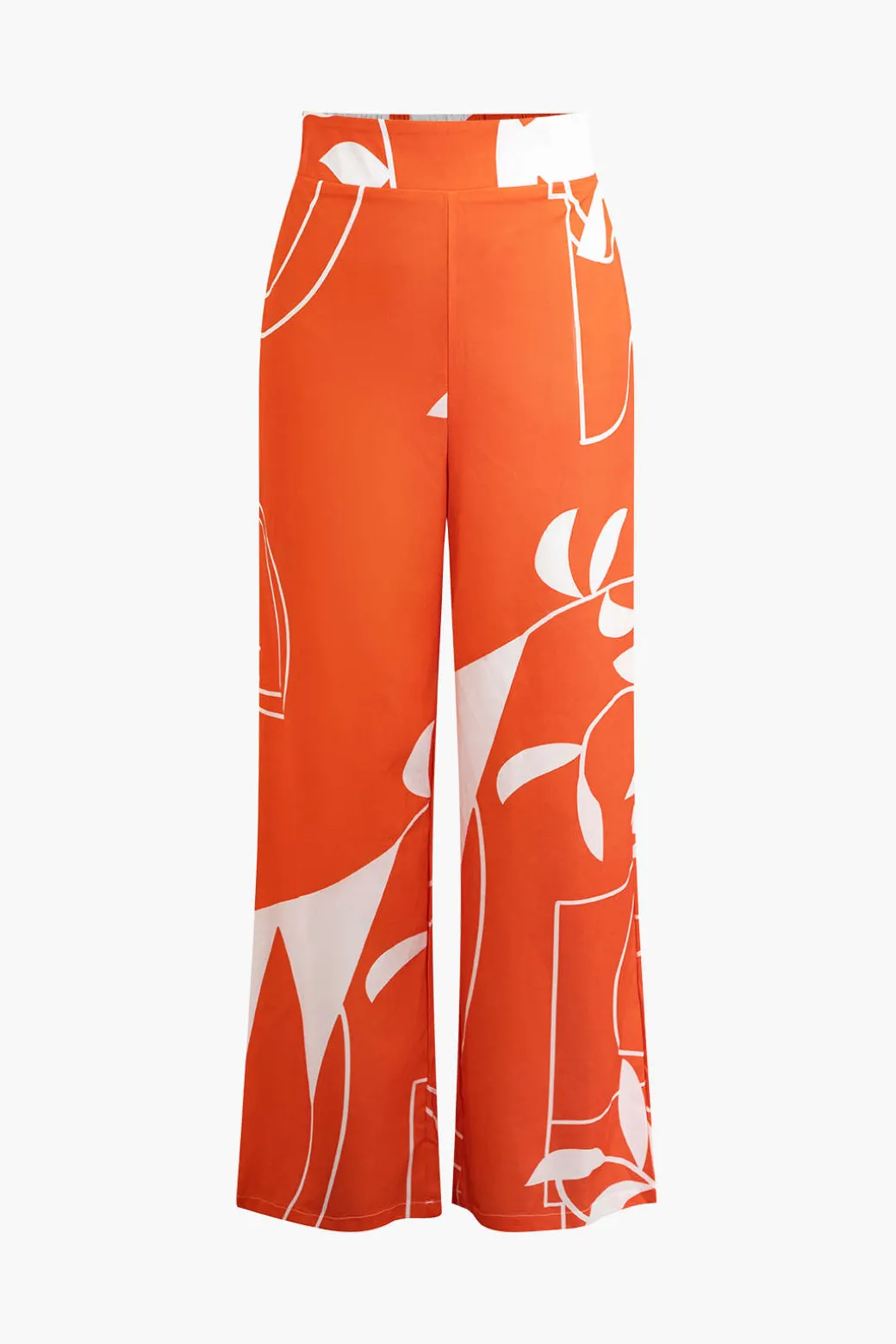 Bamboo Leaf Print Knot Cami Top And Pants Set