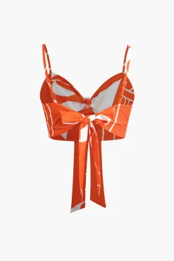 Bamboo Leaf Print Knot Cami Top And Pants Set