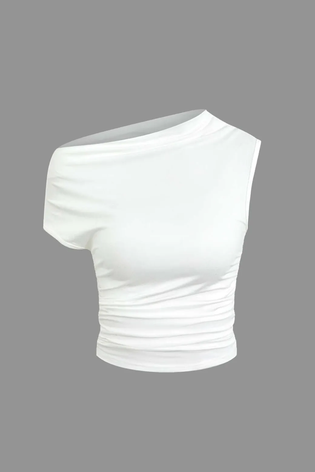 Basic Asymmetrical Ruched Crop Top And Tie Mini Skirt Set