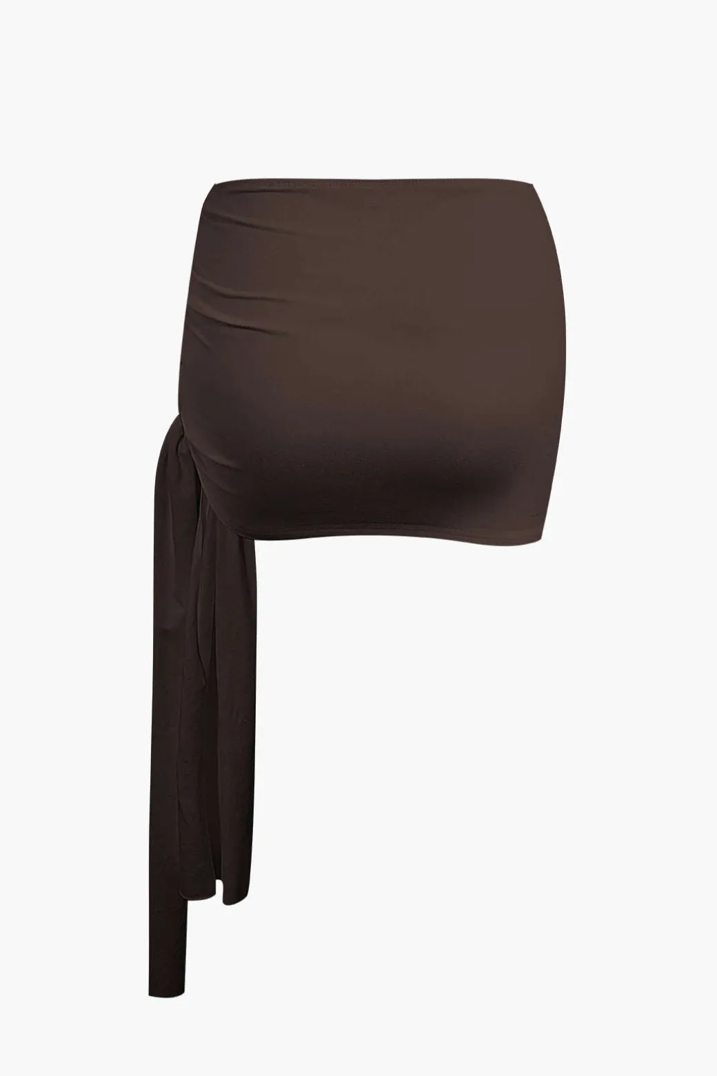 Basic Asymmetrical Ruched Crop Top And Tie Mini Skirt Set