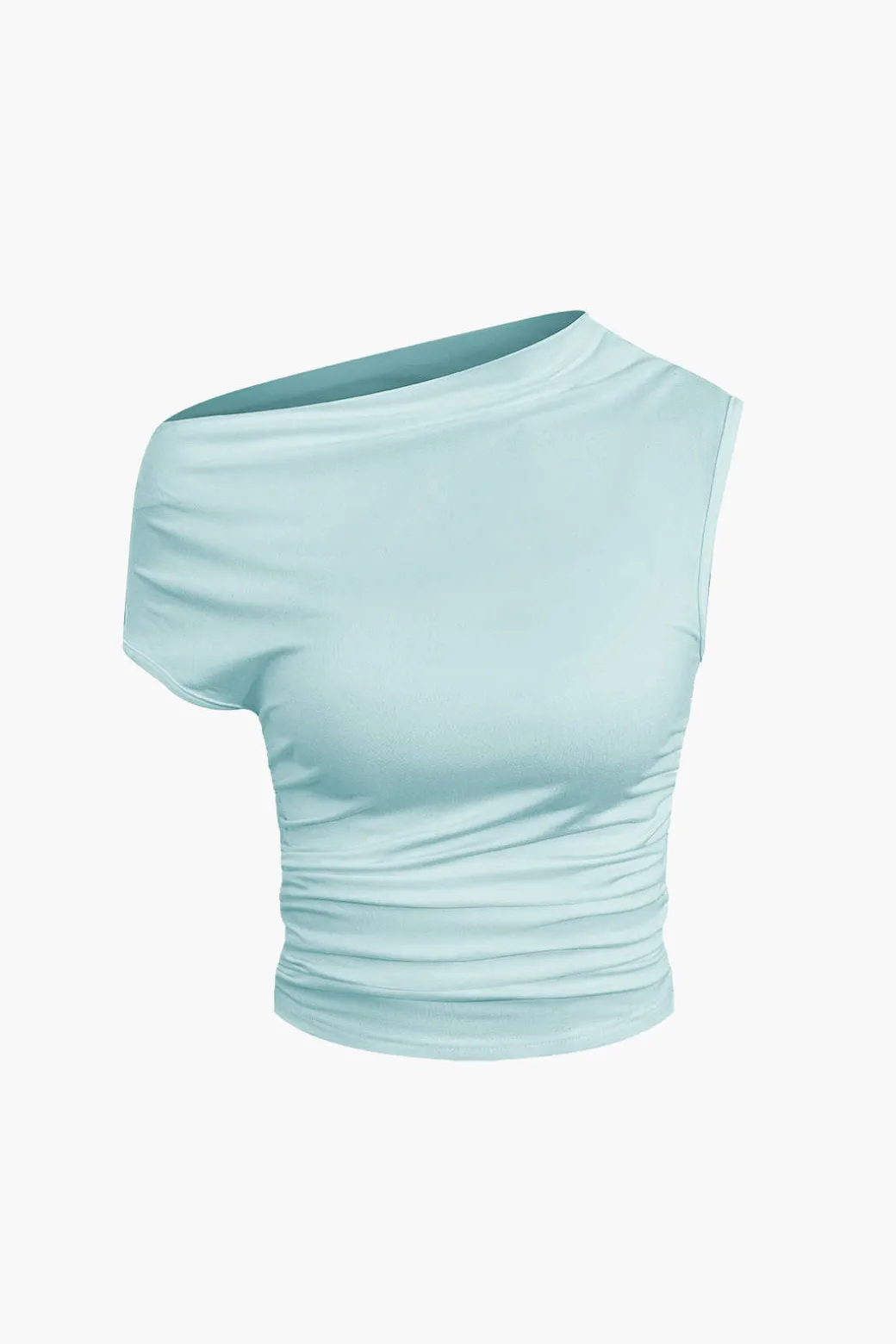 Basic Asymmetrical Ruched Crop Top And Tie Mini Skirt Set