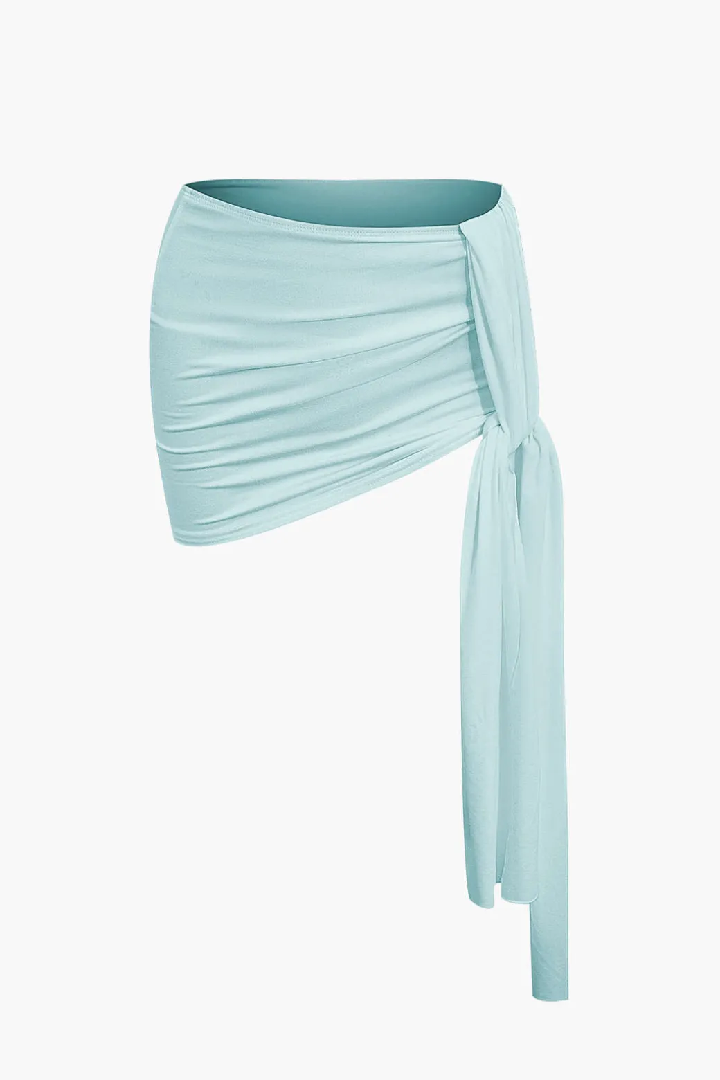 Basic Asymmetrical Ruched Crop Top And Tie Mini Skirt Set
