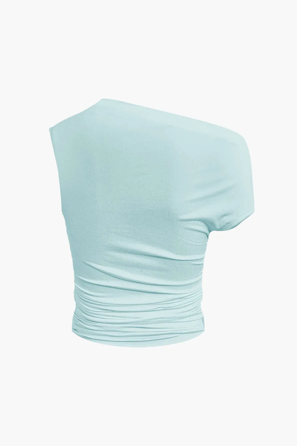 Basic Asymmetrical Ruched Crop Top And Tie Mini Skirt Set
