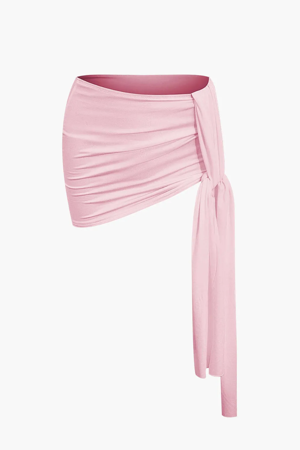 Basic Asymmetrical Ruched Crop Top And Tie Mini Skirt Set