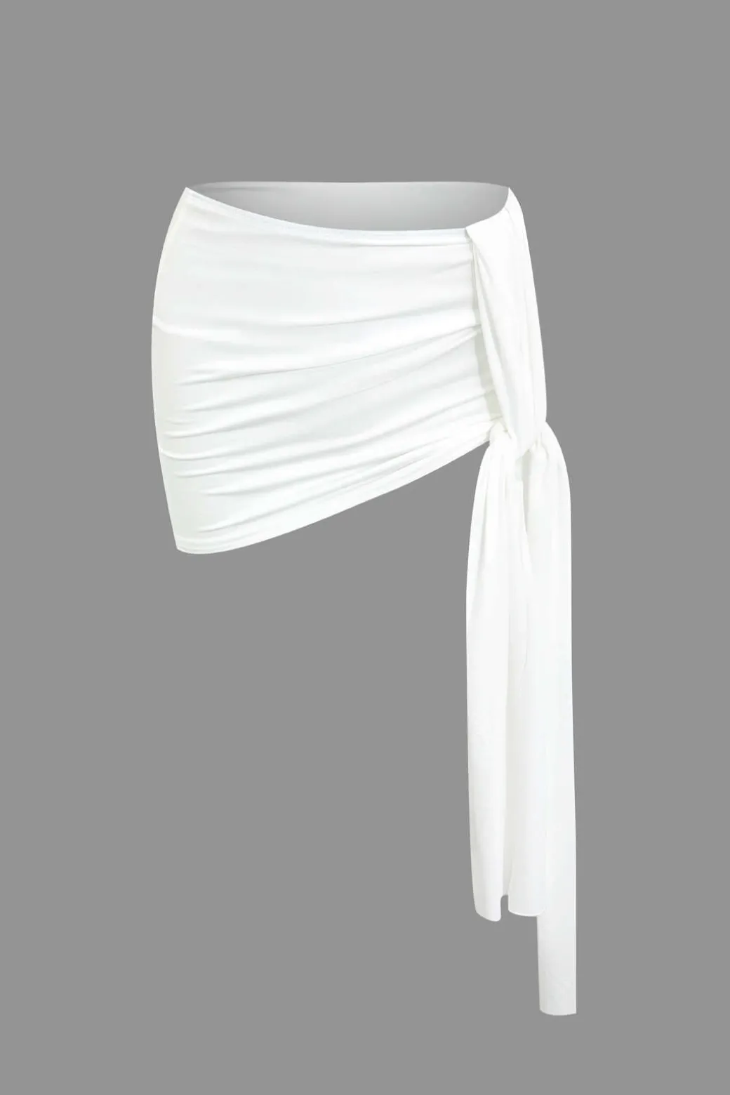 Basic Asymmetrical Ruched Crop Top And Tie Mini Skirt Set
