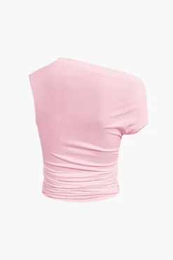 Basic Asymmetrical Ruched Crop Top And Tie Mini Skirt Set