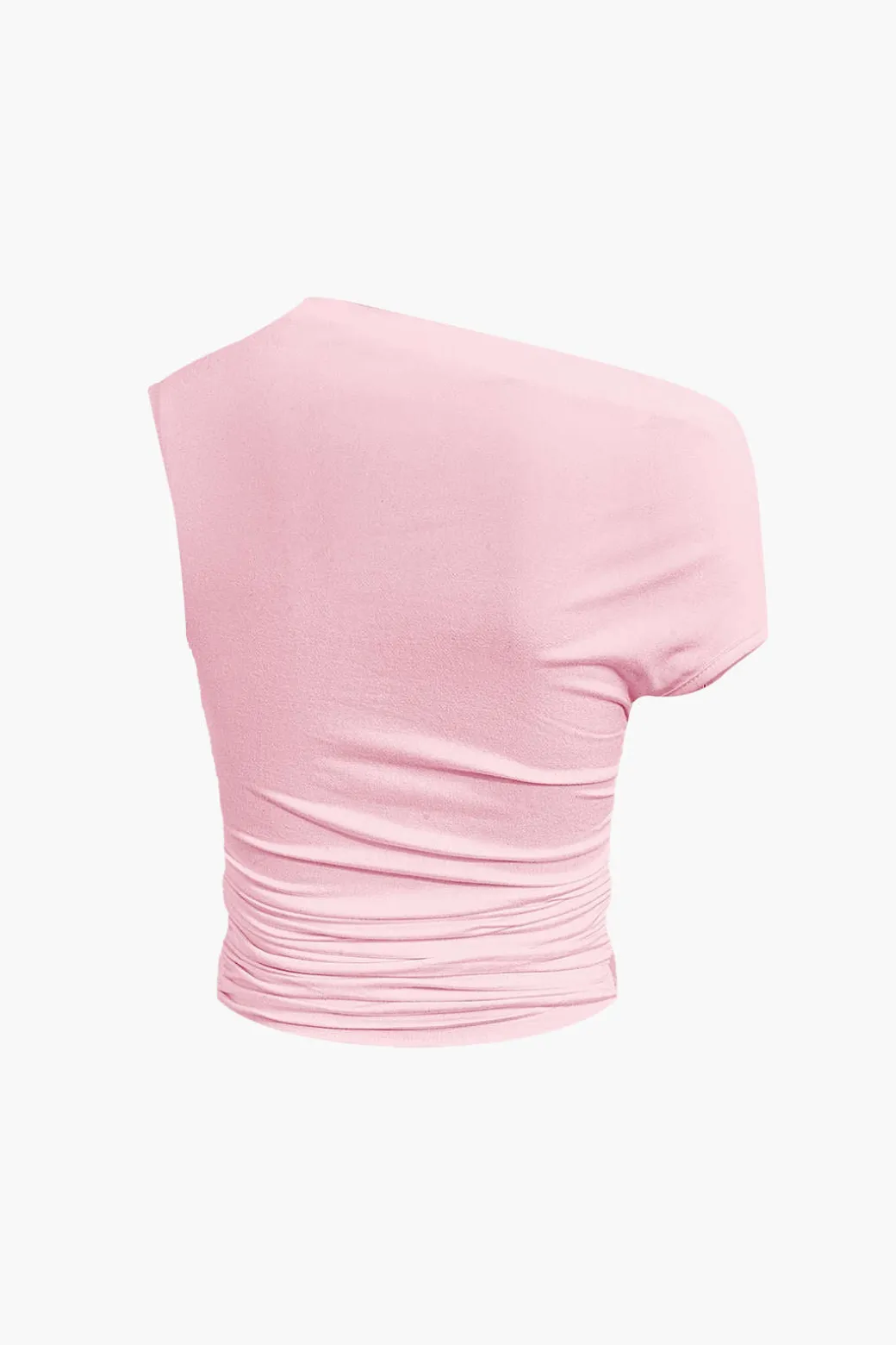 Basic Asymmetrical Ruched Crop Top And Tie Mini Skirt Set