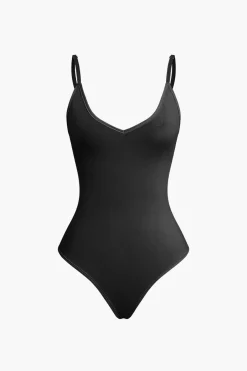 Basic Braided Tie V-neck Cami Bodysuit