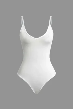 Basic Braided Tie V-neck Cami Bodysuit