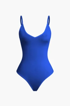 Basic Braided Tie V-neck Cami Bodysuit