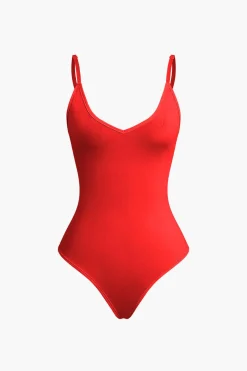 Basic Braided Tie V-neck Cami Bodysuit