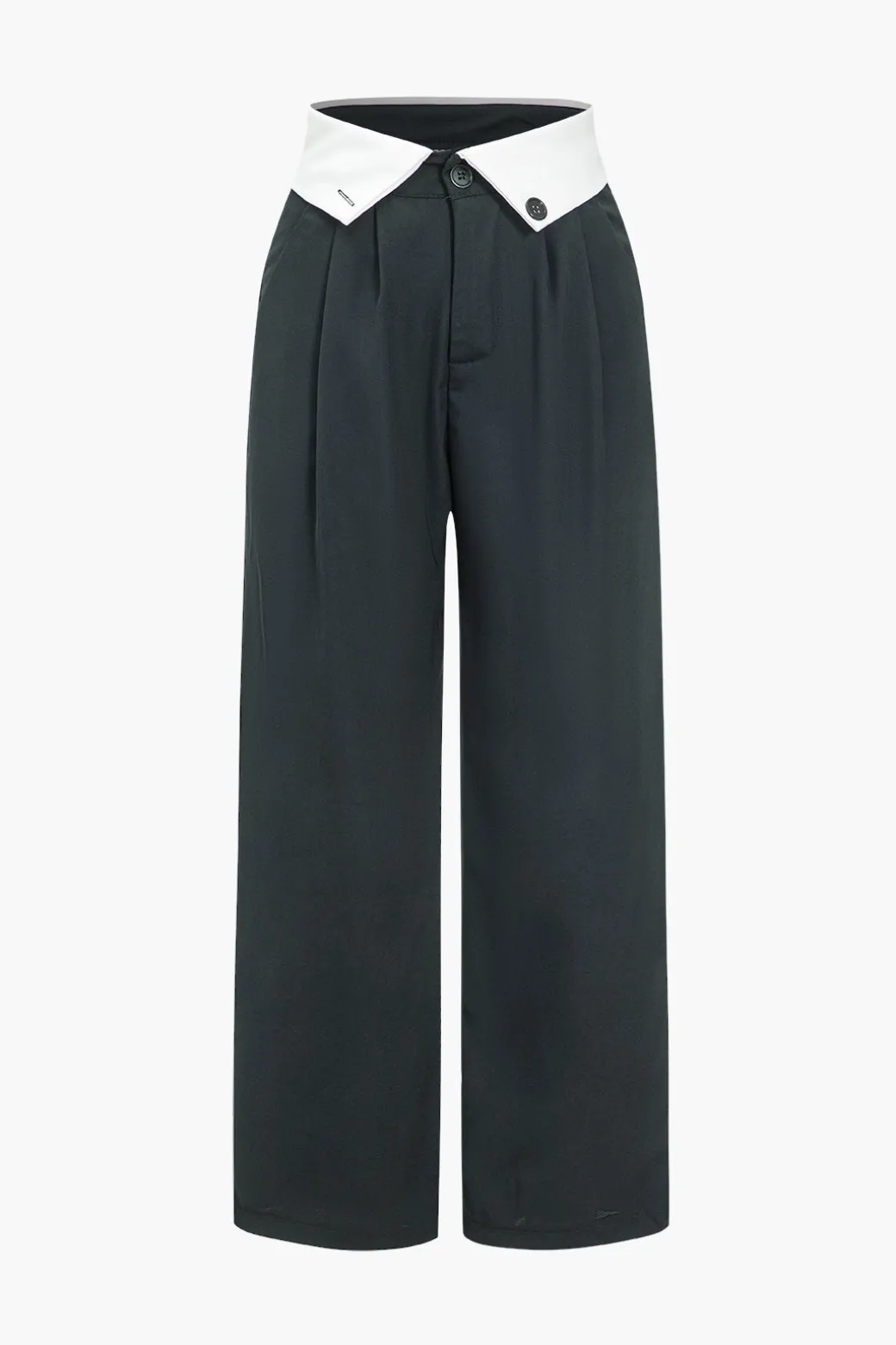 Basic Contrast High Waist Wide Leg Trousers