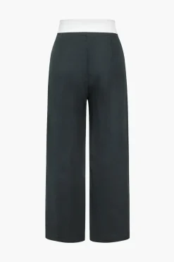Basic Contrast High Waist Wide Leg Trousers